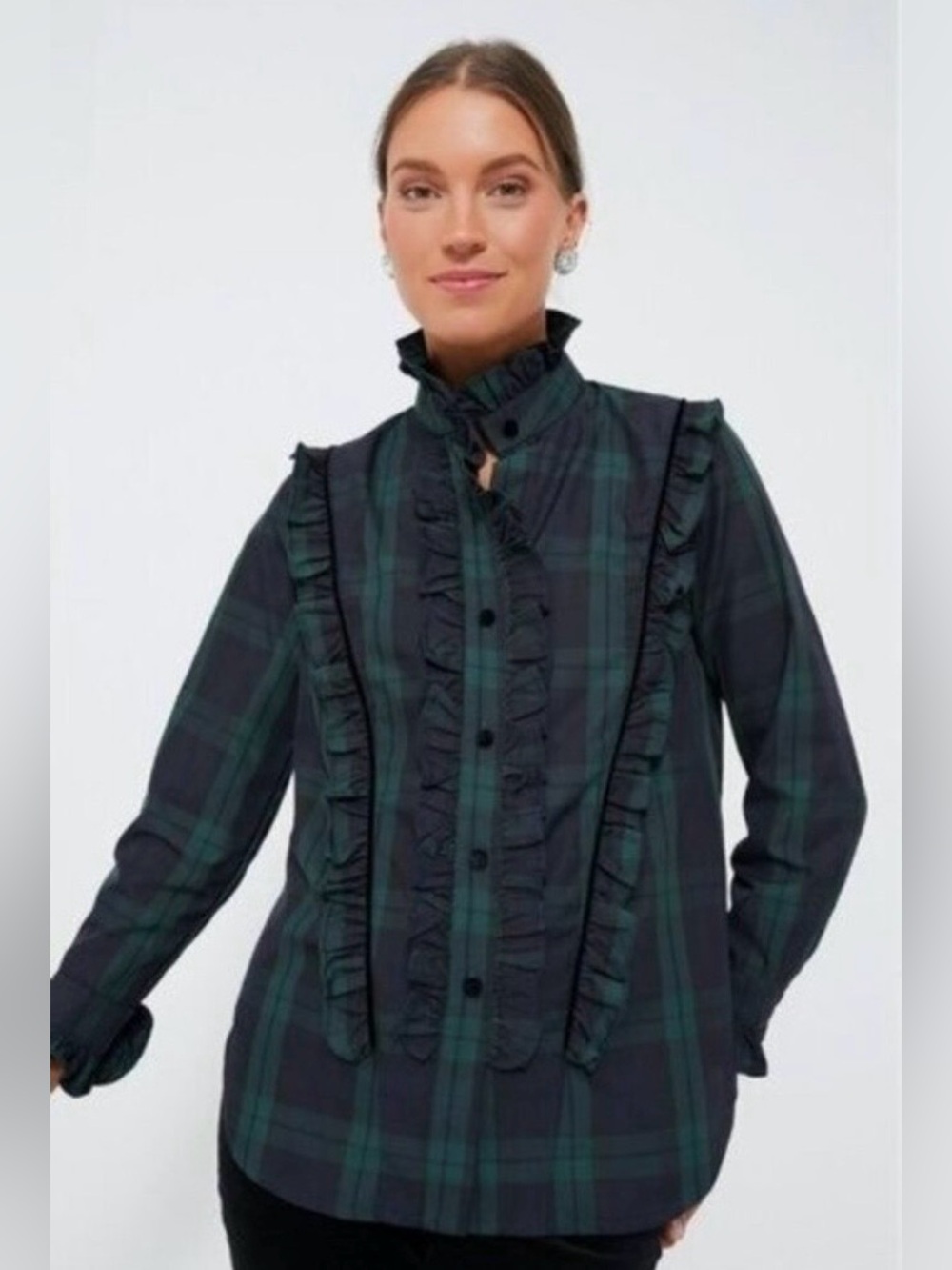 Tuckernuck | NEW Blackwatch Plaid Ruffle Reagan Button Down Blouse Size Medium